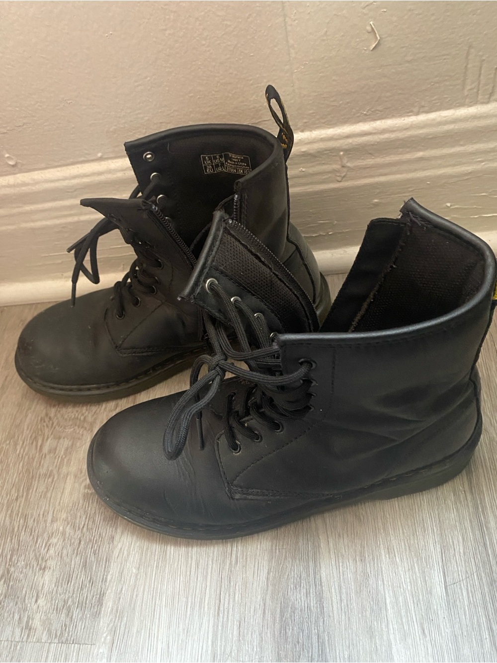 Dr. Martens Black Leather Side-Zip Lace-Up Boots